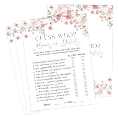 Imagem de Wildflower Baby Shower Games, Jogo floral Guess Who Mommy or Daddy para 30 convidados com cartas de jogo, revelação de gênero, suprimentos e decorações para chá de bebê (DV25)