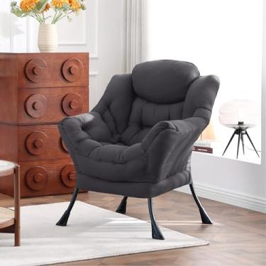 Imagem de HomEastlly Cadeira preguiçosa, poltrona de leitura, grande e moderna, cadeira de sofá de lazer para sala de estar, quarto, dormitório, cinza escuro