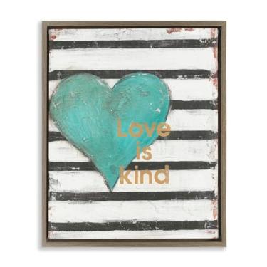Imagem de Stupell Industries Love Is Kind on Stripes Brown Framed Floater Canvas Wall Art Design por Cassandra Cushman, 21 x 17