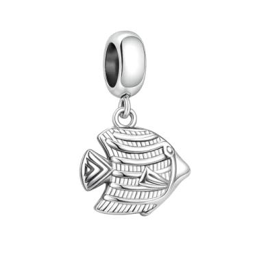 Imagem de BlingNuts Pingente de peixe prateado com pingente de animal brilhante compatível com pulseiras Pandora Charms para mulheres