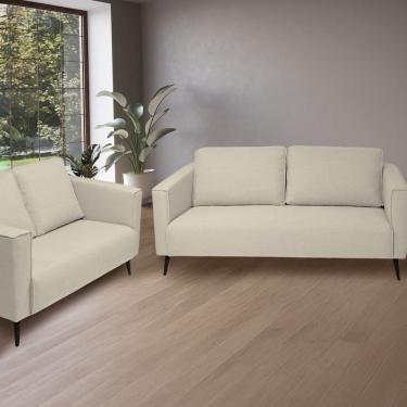 Imagem de Conjunto 2 Sofás 3 e 2 Lugares Tecido Poliéster Fun Off White