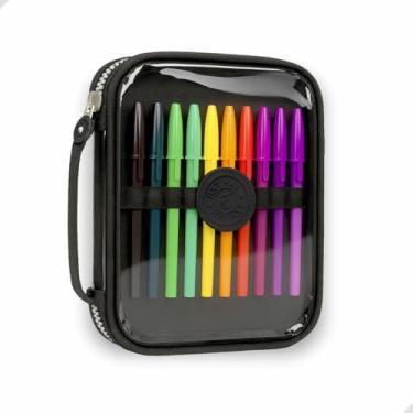 Imagem de Estojo Escolar Grande Transparente com Zíper, 4 Cores Disponíveis, Capacidade para Lápis, canetas, borracha, apontador, Tesoura, Design Moderno Papelaria fofa Divertida Criativa (Preto)