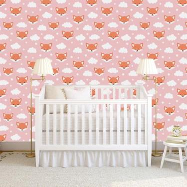 Imagem de Papel de Parede Adesivo - Raposas - Infantil - Rosa - 337ppi - Allodi
