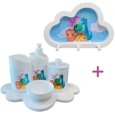 Imagem de Kit Higiene Dino Baby Juntos + Cabideiro Infantil Nuvem - Senior, Bran