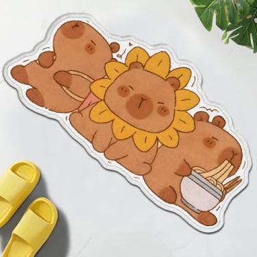 Imagem de TRYYN Capybara Tapete de banho, tapete antiderrapante com design de amigos de animais fofos, tapetes macios e absorventes, capachos para meninas e meninos, banheira, presentes ideais engraçados, 54 x