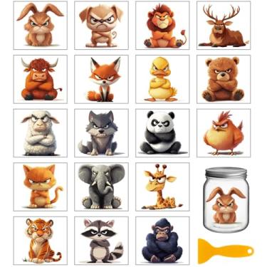 Imagem de GLOBLELAND 18 folhas de adesivos de transferência coloridos animais zangados 9,99 x 9,1 cm decalque de transferência de animais engraçados esfregar na transferência para móveis vaso arte artesanato