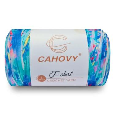 Imagem de CAHOVY 400 g fio de crochê para iniciantes sacos de crochê/cesta/porta-copos 400 g/100 m alta elasticidade poliéster camiseta grossa azul e verde