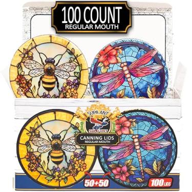 Imagem de Supa Ant Tampas de conserva boca regular (100 peças) tampas decorativas de lata para conservas boca regular (janela de vidro) à prova de fivela e à prova de ferrugem - tampa de lata de ajuste perfeito