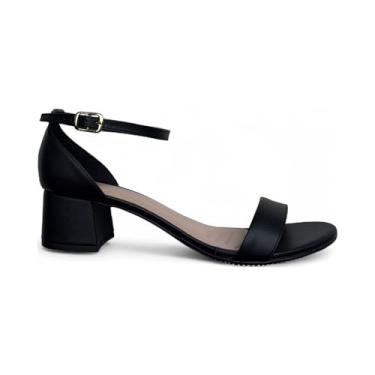 Imagem de Sandália Tamanho 41 42 43 44, Feminina Gisele, Salto Baixo 5cm, Palmilha Dupla com Memória, Tira Ajustável 36cm, Bico Redondo, Preto, Bege (Preto, BR, Adulto, Numérico, 44)