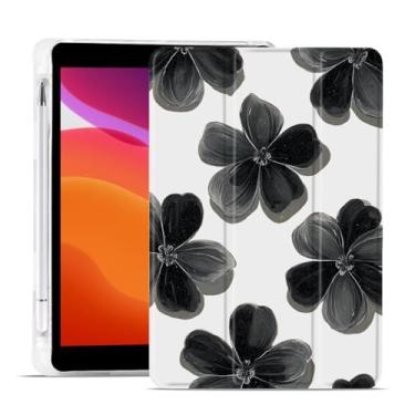 Imagem de MAYCARI Capa preta de flores escuras para iPad de 10,2 polegadas 2021/2020/2019 com suporte para lápis, padrão original para iPad 9ª/8ª/7ª geração, capa protetora traseira de TPU macio, capa fina