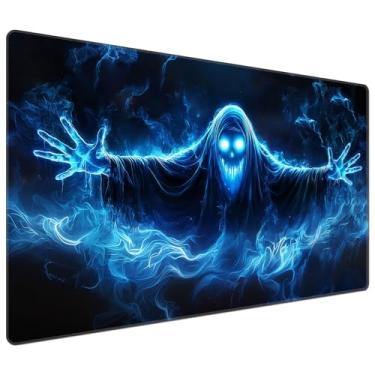 Imagem de DEGDFSGR for MTG Playmat 24 x 14 inches for TCG Playmats Non-Slip Rubber Base Commander Playmat HD Cover for Magic Play Mat Iorcana Trading Card Game,Blue Flame Smoke Skull Death