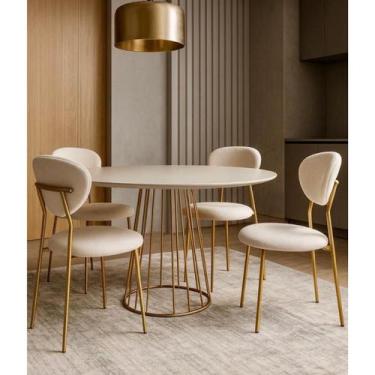 Imagem de Kit com 4 Cadeiras Lívia com Estrutura em Aço Dourado  Exclusiva - Exc