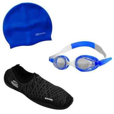 Imagem de Fun Dive Kit Natação, Óculos Coral Infantil com Lentes Incolor, Touca SC-01 Silicone Azul, Sapatilha Neoprene Sands Preta e Azul, Tamanhos 34-44 (Preto, 30)