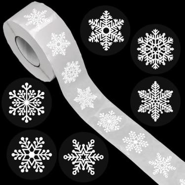 Imagem de AnyDesign 1000 pçs adesivos de Natal transparentes rolo branco floco de neve adesivos autoadesivos de etiqueta de Natal inverno para decoração de presente de cartão de convite de envelope de férias, 6