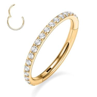 Imagem de PEAKLINK Anel clicker de segmento articulado sem costura 20G 18G 16G 14G CZ/opala aço inoxidável sem costura anel de nariz de cartilagem de septo concha hélice piercing 6/7/8//9/10/12 mm, Metal, outro