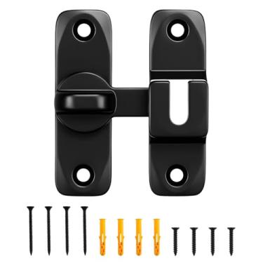 Imagem de RUIFUU Fechaduras e trincos de porta de celeiro, fechadura de porta de segurança de celeiro de 90/180 graus, fechadura de porta de ângulo reto, trava de ferrolho de porta de celeiro para porta