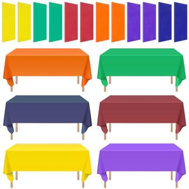Imagem de COCPOK 12 toalhas de mesa de plástico, 137 x 272 cm, toalha de mesa descartável colorida retangular, toalhas de mesa de cores sortidas para decoração de piquenique, casa, aniversário, festa de