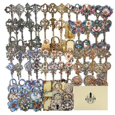 Imagem de Moriquill 120 peças de adesivos vintage para chave e cadeado – Cartolina retrô cortada com adesivo para scrapbooking, diário, colagem, projetos de artesanato