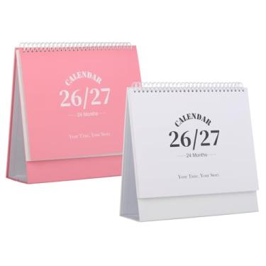 Imagem de Calendário de mesa 2026-2027, calendário de 2 anos de janeiro de 2026 a dezembro de 2027, agenda mensal de mesa com adesivos para casa, escritório, organização escolar (G-rosa + branco, 25 x 24,4 cm)
