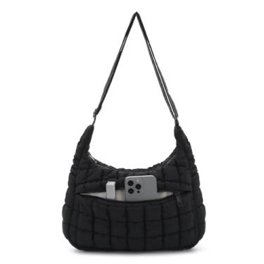 Imagem de Fecialy Bolsa tiracolo acolchoada e inchada para mulheres, leve, de nylon, Hobo, bolsa de ombro macia, bolsa fofa para uso diário, Preto