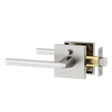 Imagem de Okun Mirra 1 maçaneta de privacidade para banheiro e quarto com botão interno reversível em níquel escovado