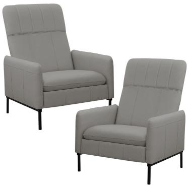 Imagem de Kit 2 Poltronas Decorativa Fixa Retrátil Reclinável Lutor L06 Couro Cinza Claro - Lyam Decor