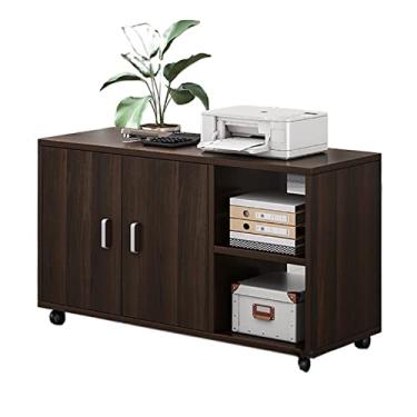 Imagem de Suporte de impressão rack de impressora de piso polia armários de arquivo armário de livros sala de estar estante moderna minimalista para escritório mesa de impressão de design simples (cor: latão)