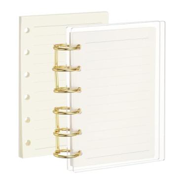 Imagem de PATIKIL Capa para caderno com 6 anéis, fichário acrílico A7, 2 anéis redondos de metal dourado com 90 folhas forradas para planejamento de viagem e escritório, transparente