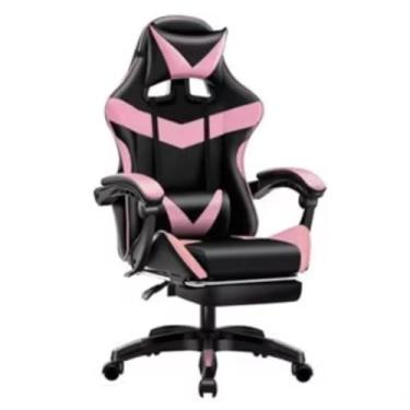Imagem de Cadeira Gamer Reclinável em Couro, Conforto Premium para Longas Gameplays, Escritório, Apoio Lombar e Conforto Extremo (Rosa)