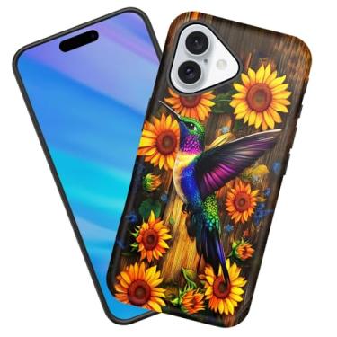 Imagem de KJFHDJFDH Capa para iPhone 17, resistente à prova de choque, borracha de silicone macia + capa protetora híbrida de plástico rígido para iPhone 17 de 6,3 polegadas 2025, beija-flor e girassol