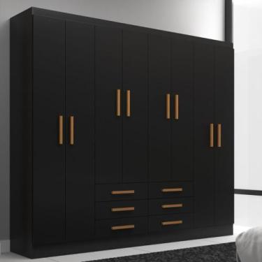 Imagem de Guarda Roupa Casal 8 Portas 6 Gavetas Paris Evidência Móveis, Black