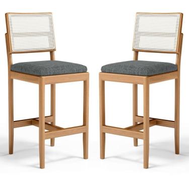 Imagem de Kit Com 2 Banqueta Milena Madeira Maciça Assento Estofado Encosto De Tela Sintética