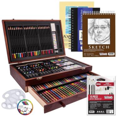 Imagem de Lápis de Cor Profissional 162Pcs Maleta de Madeira para Pintura e Desenho, US ART SUPPLY 142 PPBW