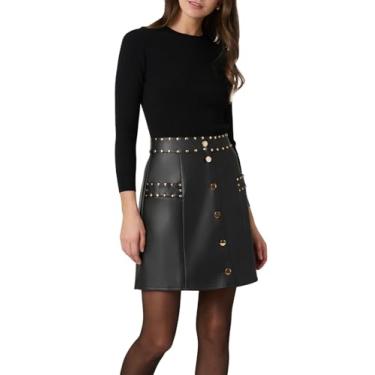 Imagem de Shoshanna Vestido caçador de malha de couro cravejado feminino, Jato, M