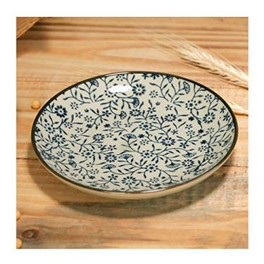 Imagem de Prato de serviço com motivos florais de cerâmica, sobremesa redonda, lanches, prato de feijão, prato esmaltado perfeito para casa e catering de luxo. Pratos (Cor: C, Tamanho: 4 unidades)