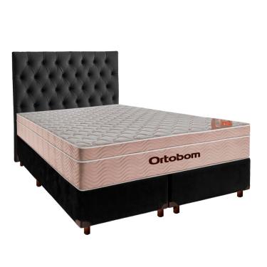 Imagem de Conjunto Cama Box Preto Queen + Colchão Molas Ensacadas Airtech Ortobom + Cabeceira