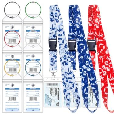 Imagem de 6 suportes de etiqueta de bagagem MSC Cruise com 3 peças de cordão de cruzeiro, suporte de etiqueta de bagagem transparente com cordão de cruzeiro e porta-cartão de identificação para MSC e Carnival