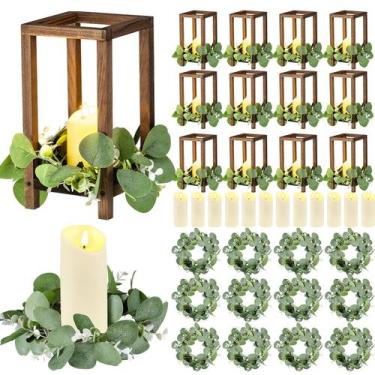 Imagem de Conjunto de lanternas de madeira Geelin 12 para casamento com vela LED