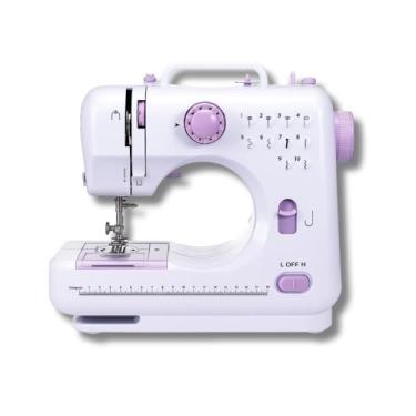 Imagem de Máquina de Costura Portátil Elétrica Bivolt com Pedal LED Compacta Dupla Costura Doméstica de Alta Precisão Leve e Prática Ideal para Reparo e Criação de Roupas Artesanato