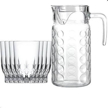 Imagem de Conjunto de Jarra e Copos em Vidro, 7 Peças, Transparente, Jarra 1.8L com 6 Copos Variados, Design Moderno, Mesa Posta, Para Água, Sucos e Drinks, Material Premium (KONIA 230ml)
