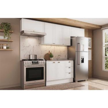 Imagem de Kit Cozinha Completa Bella 6 Portas 3 Gavetas MDF 120cm Branco com Tampo 4 Módulos