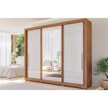 Imagem de Guarda Roupa 3 Portas De Correr (1 C- Espelho) E 6 Gavetas C- Pés Vitória Cinamomo-off White - Panan