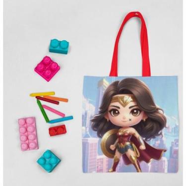 Imagem de 10 Bolsinhas Mini Ecobags Super Heróis Mulher Maravilha 20x20cm - LEGR