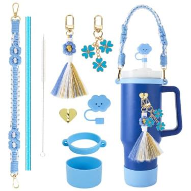 Imagem de Acessórios decorativos para garrafa de água esportiva Stanley Cup Tumblers Essentials Cup Strap and Flower Jewelry Charms Set para 400 ml, 850 g, 1,134 g