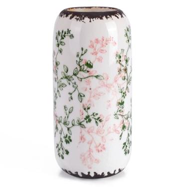 Imagem de Vaso de cerâmica branca para flores – Vaso de decoração de casa alto com nervuras para grama dos pampas, decoração de casa de fazenda, sala de estar, quarto, mesa e prateleira de cozinha centros de