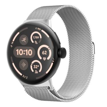 Imagem de Pulseira milanesa para Google Pixel Watch 3 de 45 mm/Pixel Watch 2 de 41 mm, para relógio Google Pixel para mulheres/homens, pulseira de substituição de aço inoxidável de malha de metal