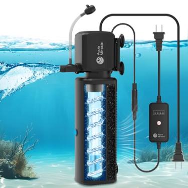 Imagem de AquaMiracle Filtro de aquário com luz U - V e esponja de filtro, filtro de aquário com temporizador para água verde, filtro de tartaruga com modo de aeração e chuva para aquário 80-200 galões