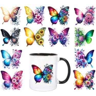 Imagem de UV DTF Cup Wraps Transfer - 12 adesivos de borboleta padrão para caneca de cerâmica garrafa de água de vidro, artesanato DIY para notebook, bagagem, laptop, carro, decalque de transferência à prova