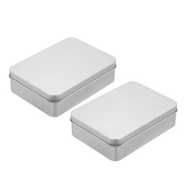 Imagem de Recipientes de lata de metal, 2 peças, 12 x 9 x 3,5 x 3,5 cm, mini caixa de lata retangular de metal portátil com dobradiça vazia com tampa para lata de doces, cartão de presente