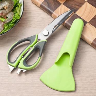 Imagem de Tesoura de cozinha resistente com suporte magnético, tesoura de aço inoxidável para lava-louças, para carne, alimentos, churrasco, pizza e culinária, cortador afiado multiuso para uso em cozinha